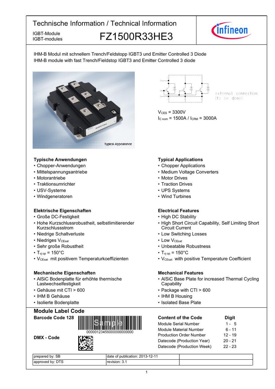 FZ1500R33HE3 Infineon (Eupec) IGBT Modules
