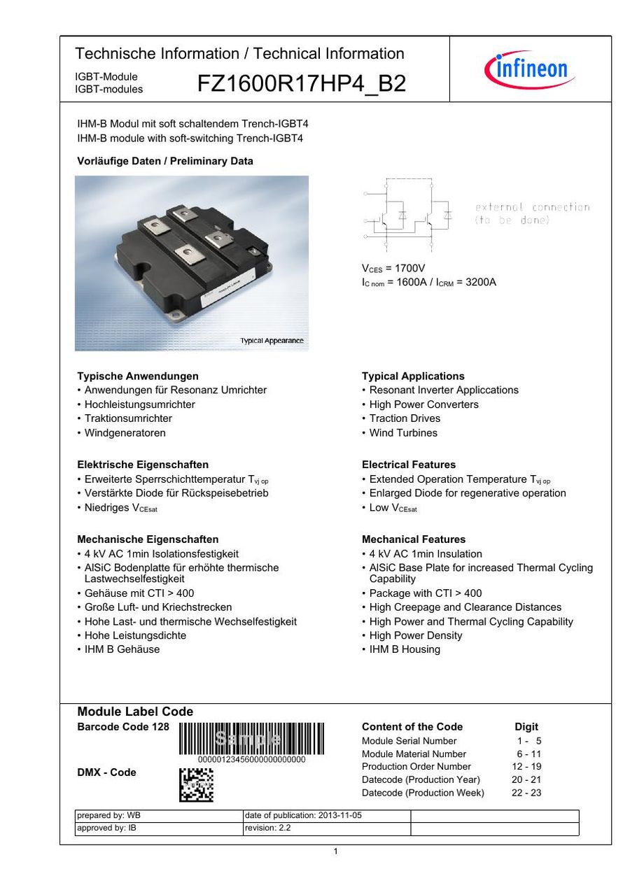 FZ1600R17HP4B2BOSA2 Infineon IGBT Module