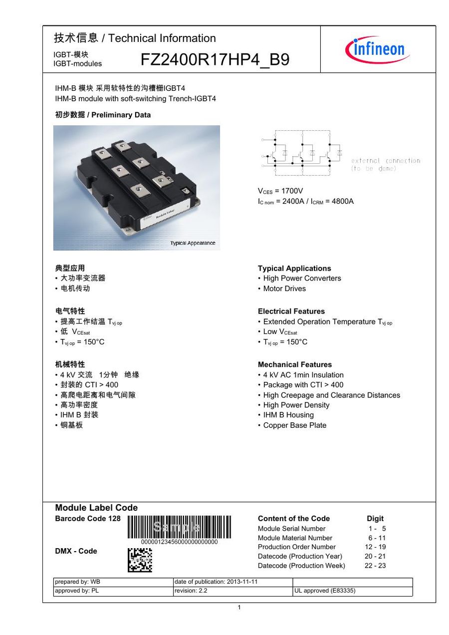 FZ2400R17HP4_B9 Infineon (Eupec) IGBT Modules