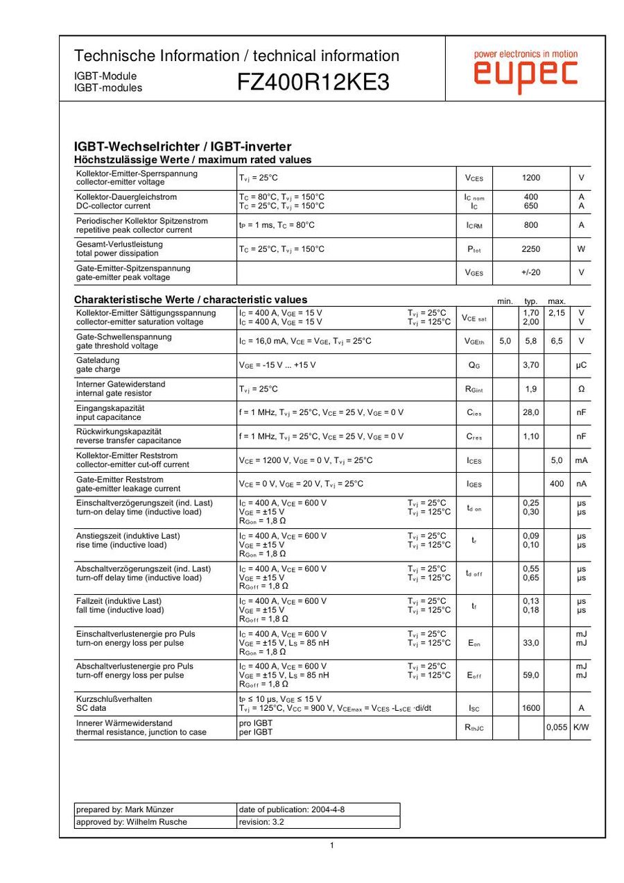 FZ400R12KE3S Infineon (Eupec) IGBT Modules