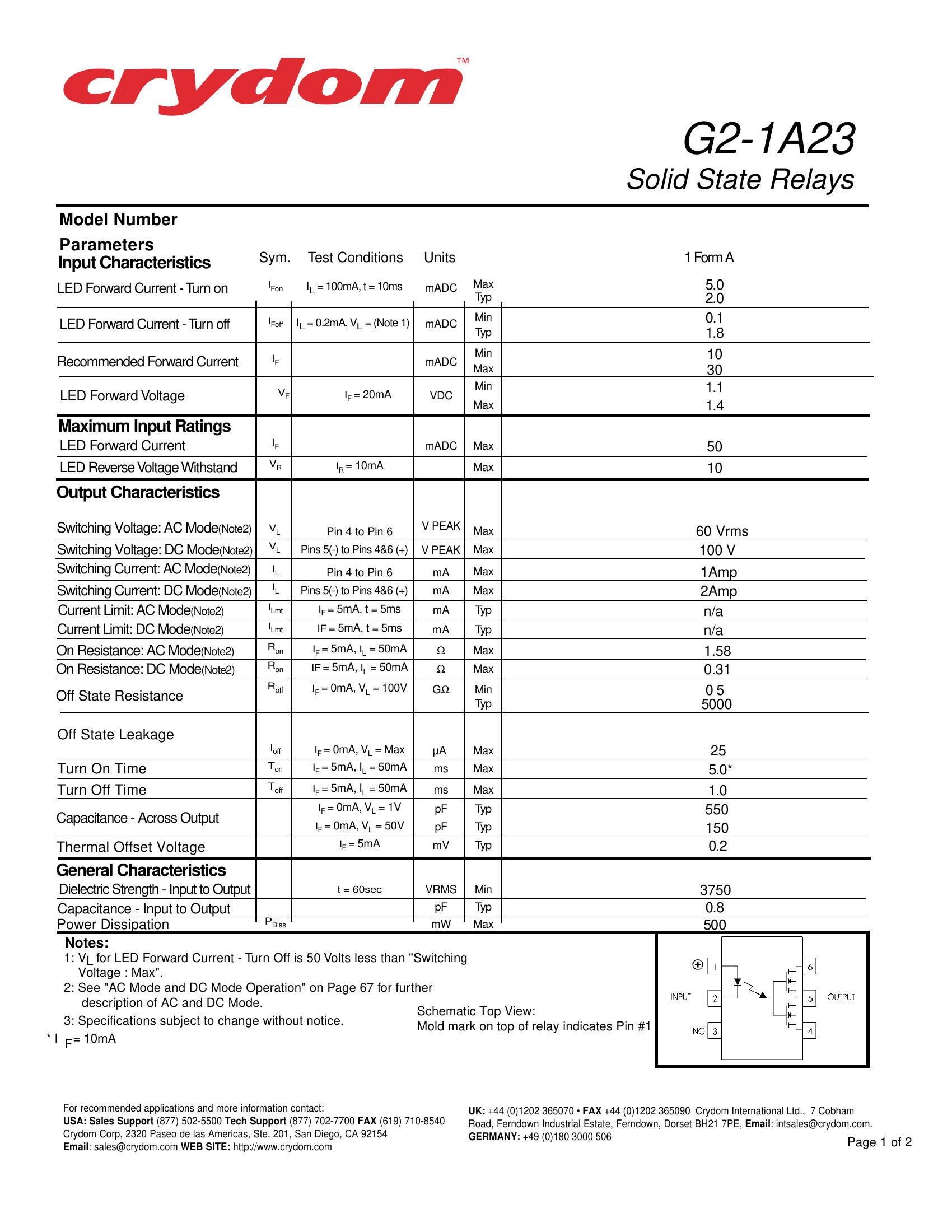 G2-1A23 Crydom Solid State Relays & I/O Modules