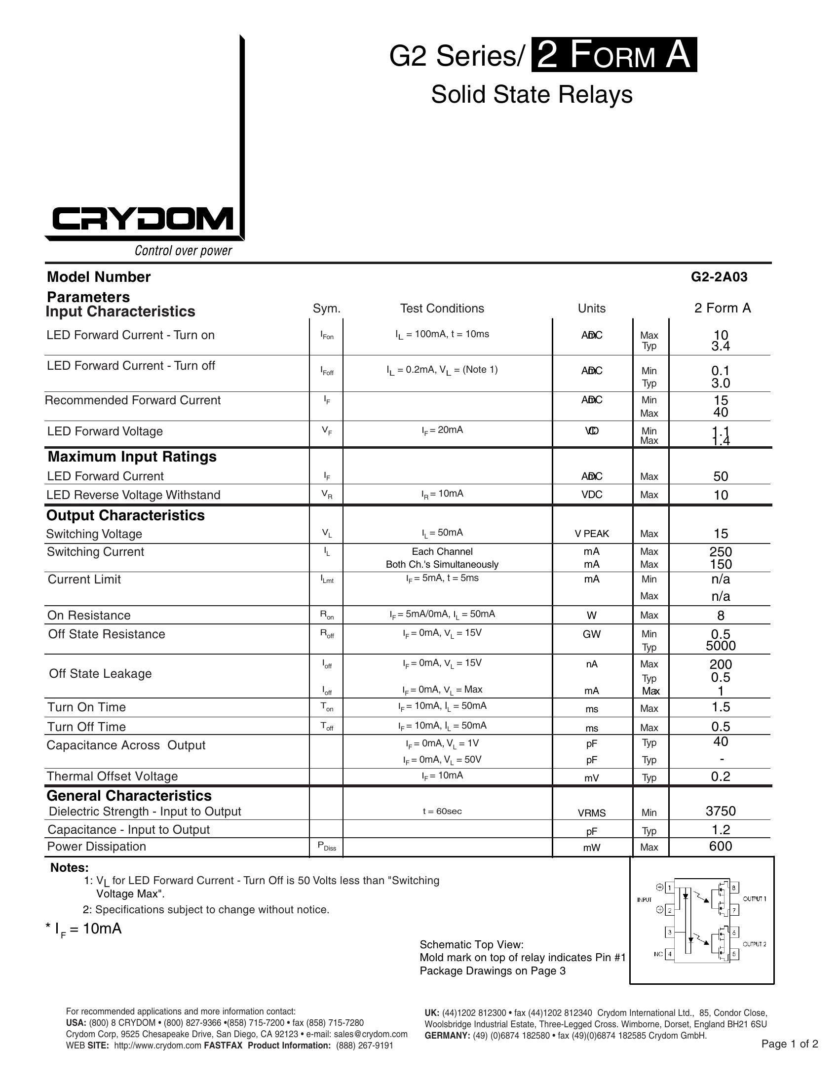 G2-2A03 Crydom Solid State Relays & I/O Modules