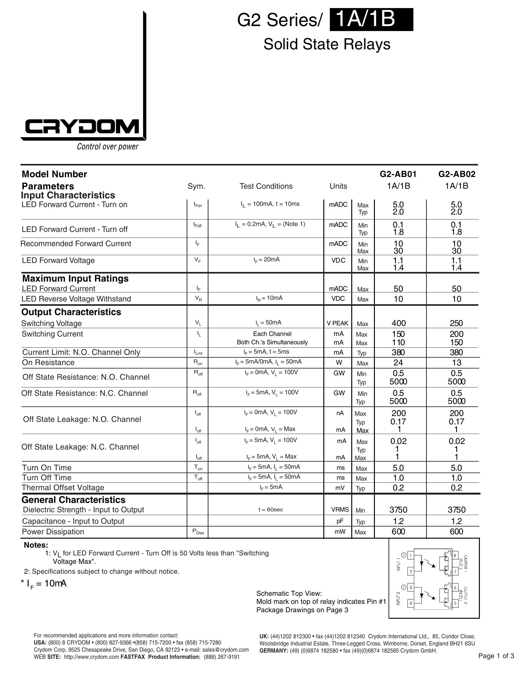G2-AB01-TT Crydom Solid State Relays & I/O Modules