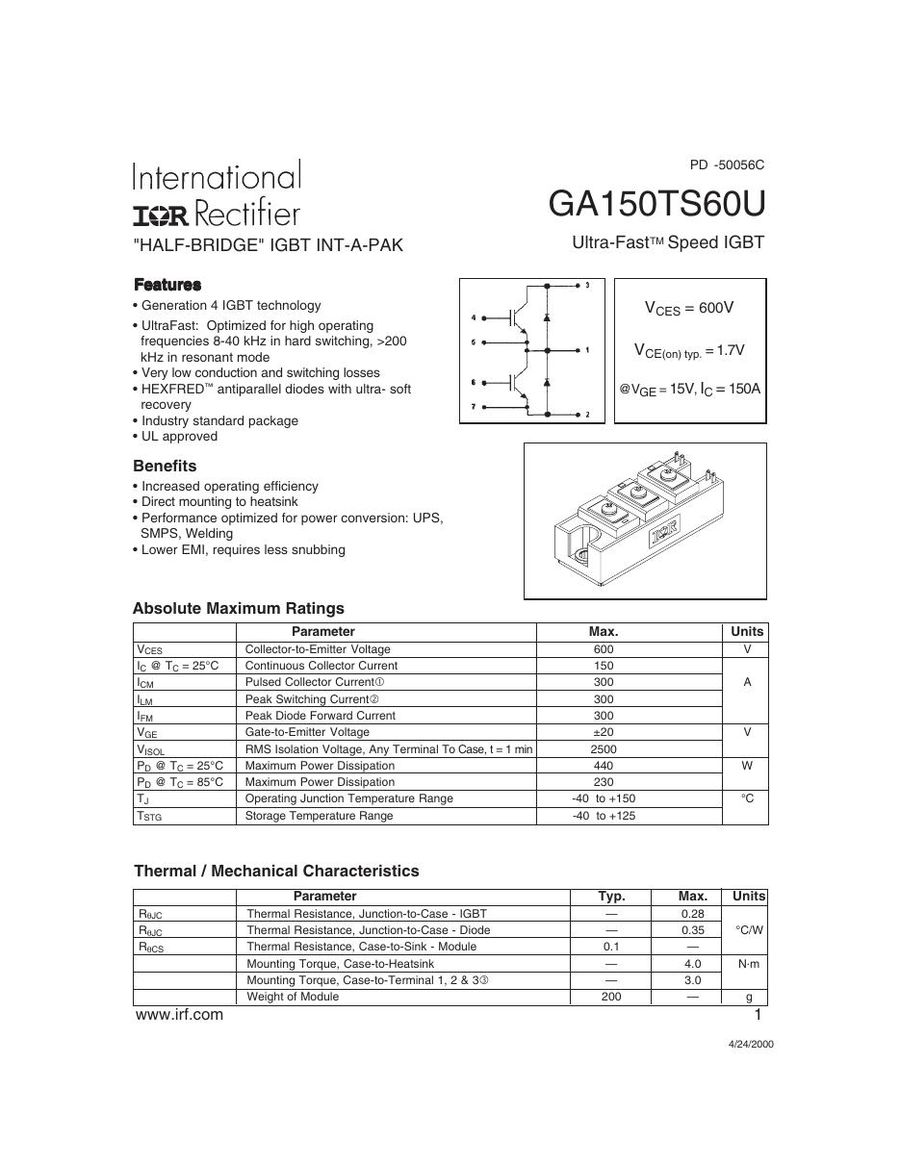 GA125TS120U, International Rectifier power module