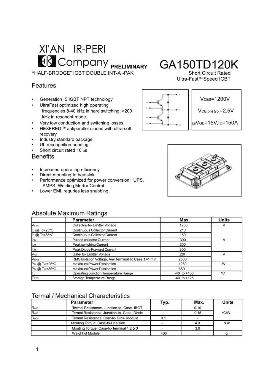 GA150TD120K International Rectifier IGBT Modules