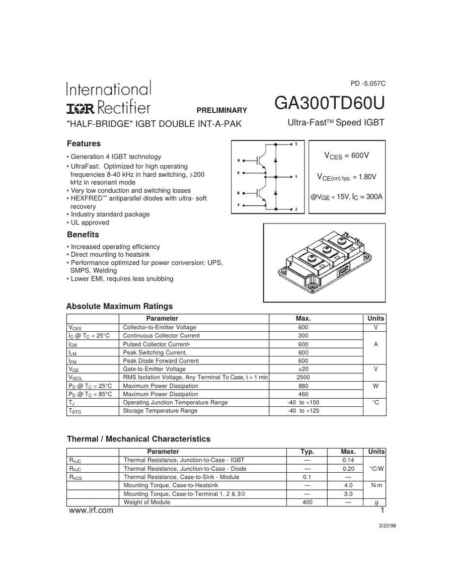 GA300TD60U International Rectifier IGBT Modules