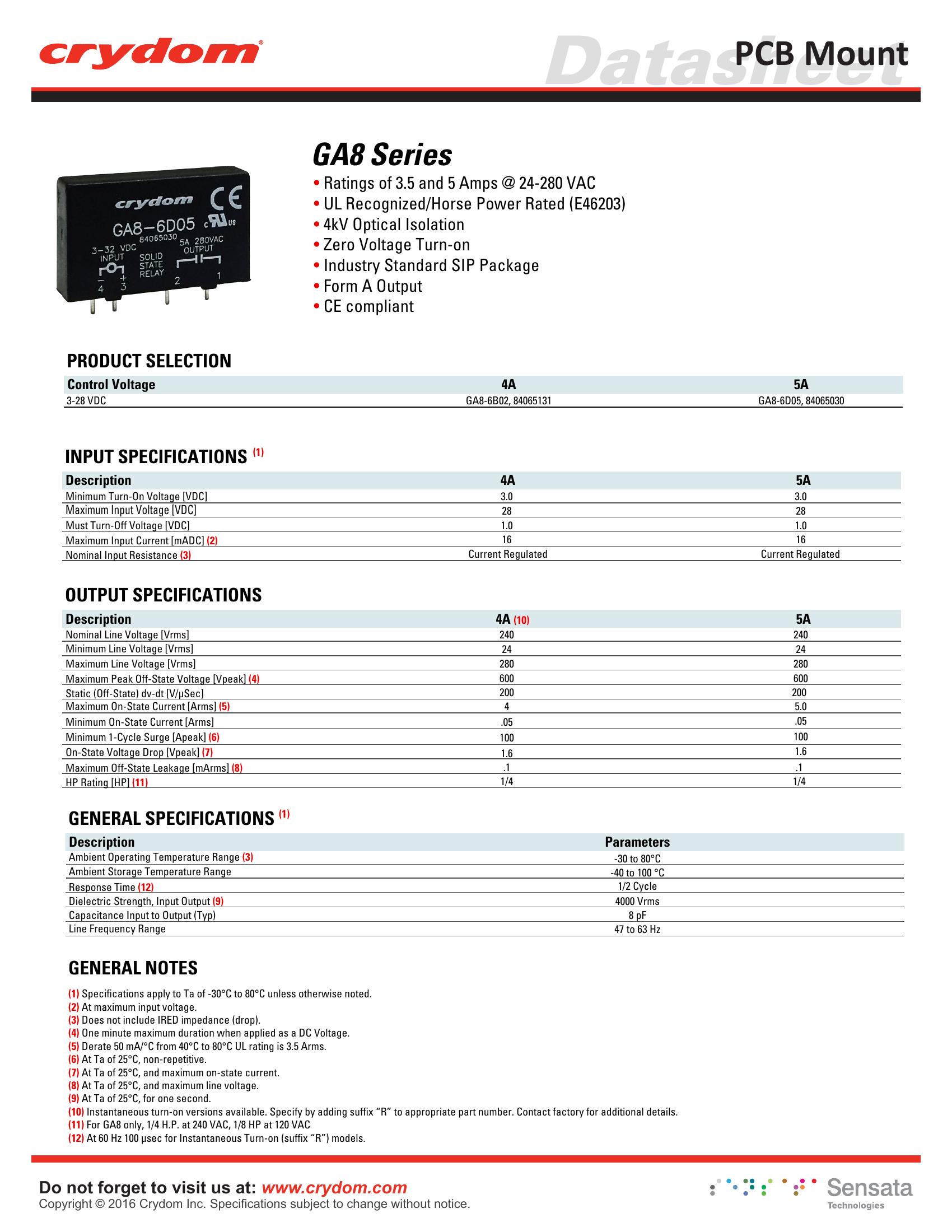GA8-6B02 Crydom Solid State Relays & I/O Modules