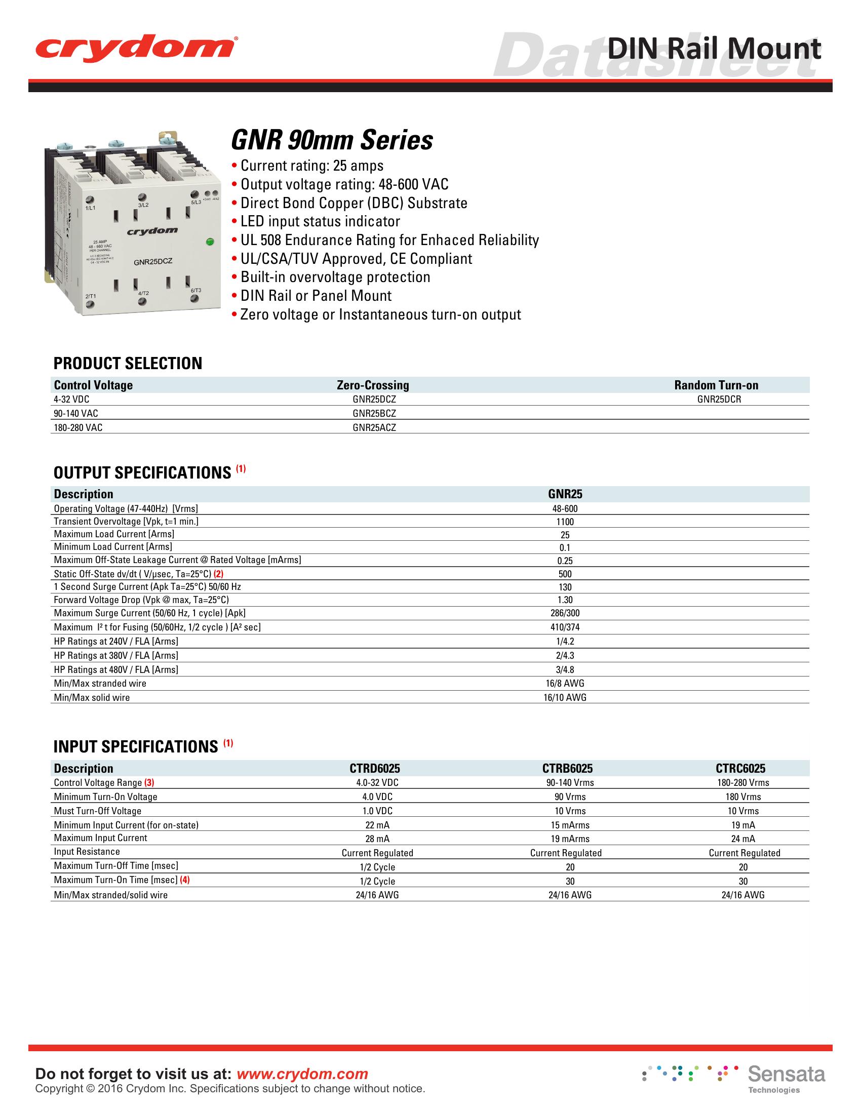 GNR25BCZ Crydom Solid State Relays & I/O Modules