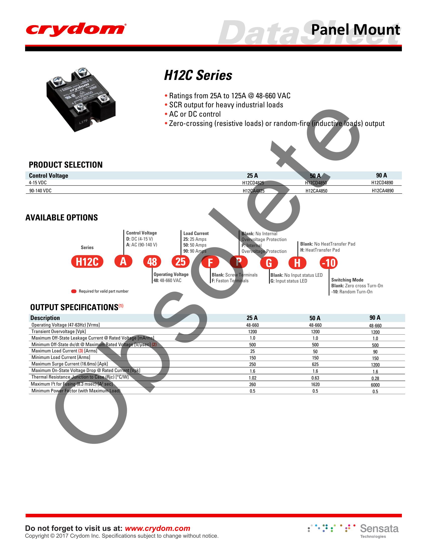 H12CA4890VL Crydom Solid State Relays & I/O Modules