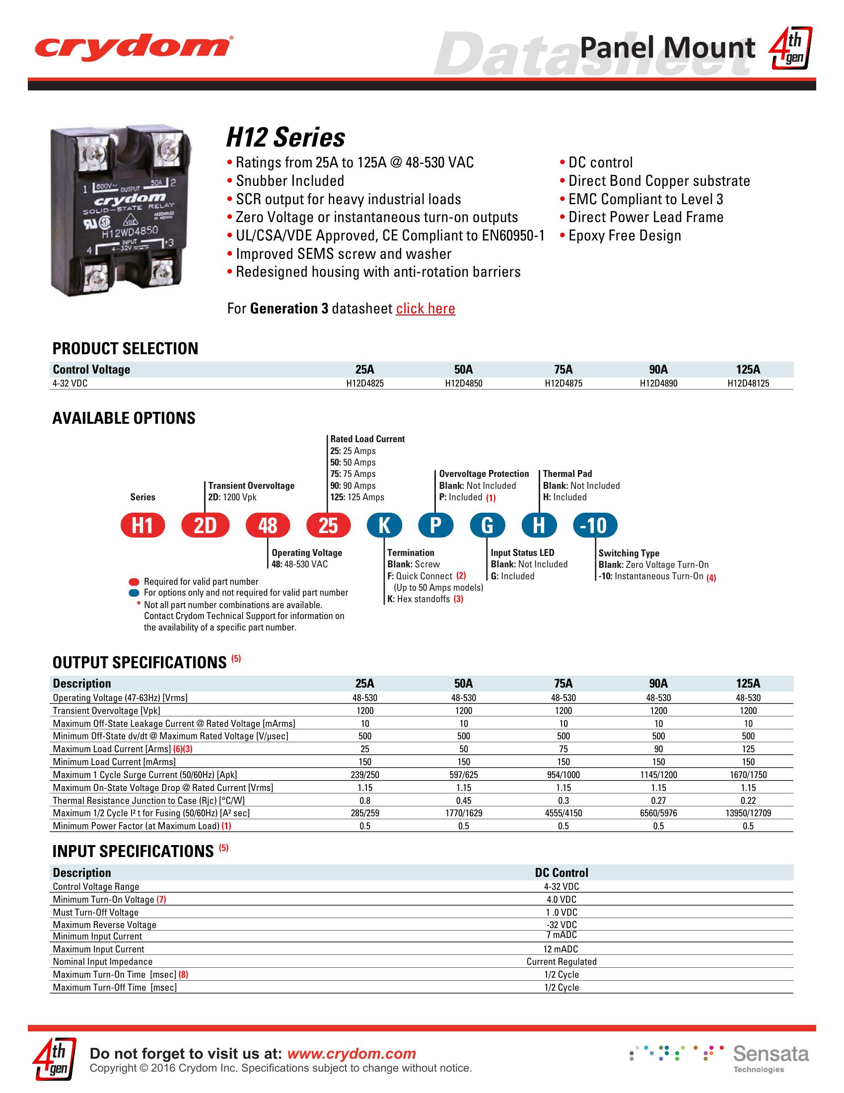 H12D4875 Crydom Solid State Relays & I/O Modules