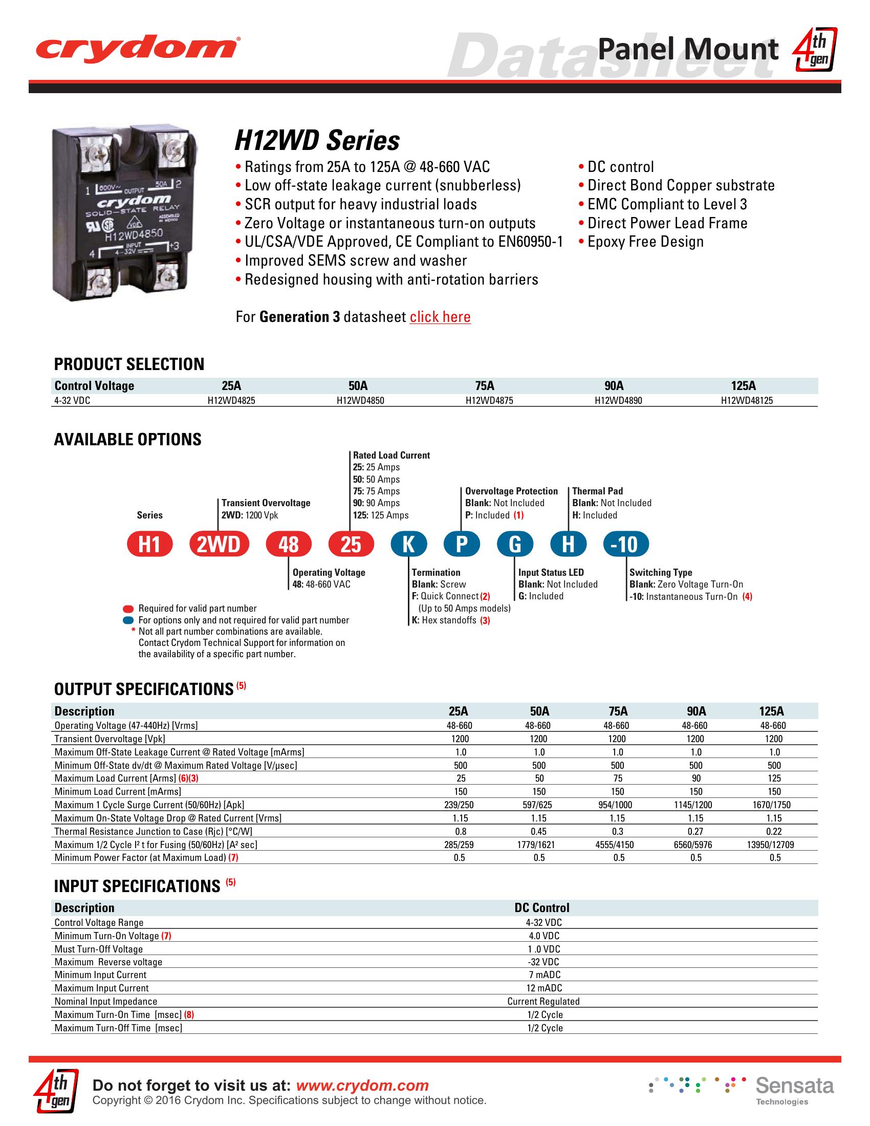 H12WD4850-5486 Crydom Solid State Relays & I/O Modules