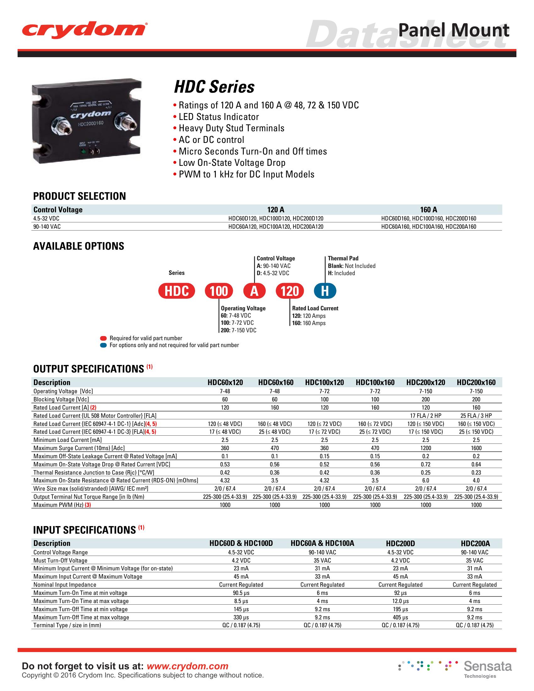 HDC200A160 Crydom Solid State Relays & I/O Modules