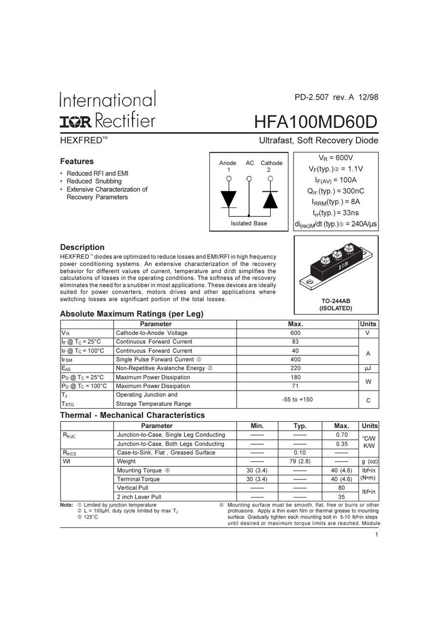 HFA100MD60D International Rectifier Rectifier & Schottky Diodes