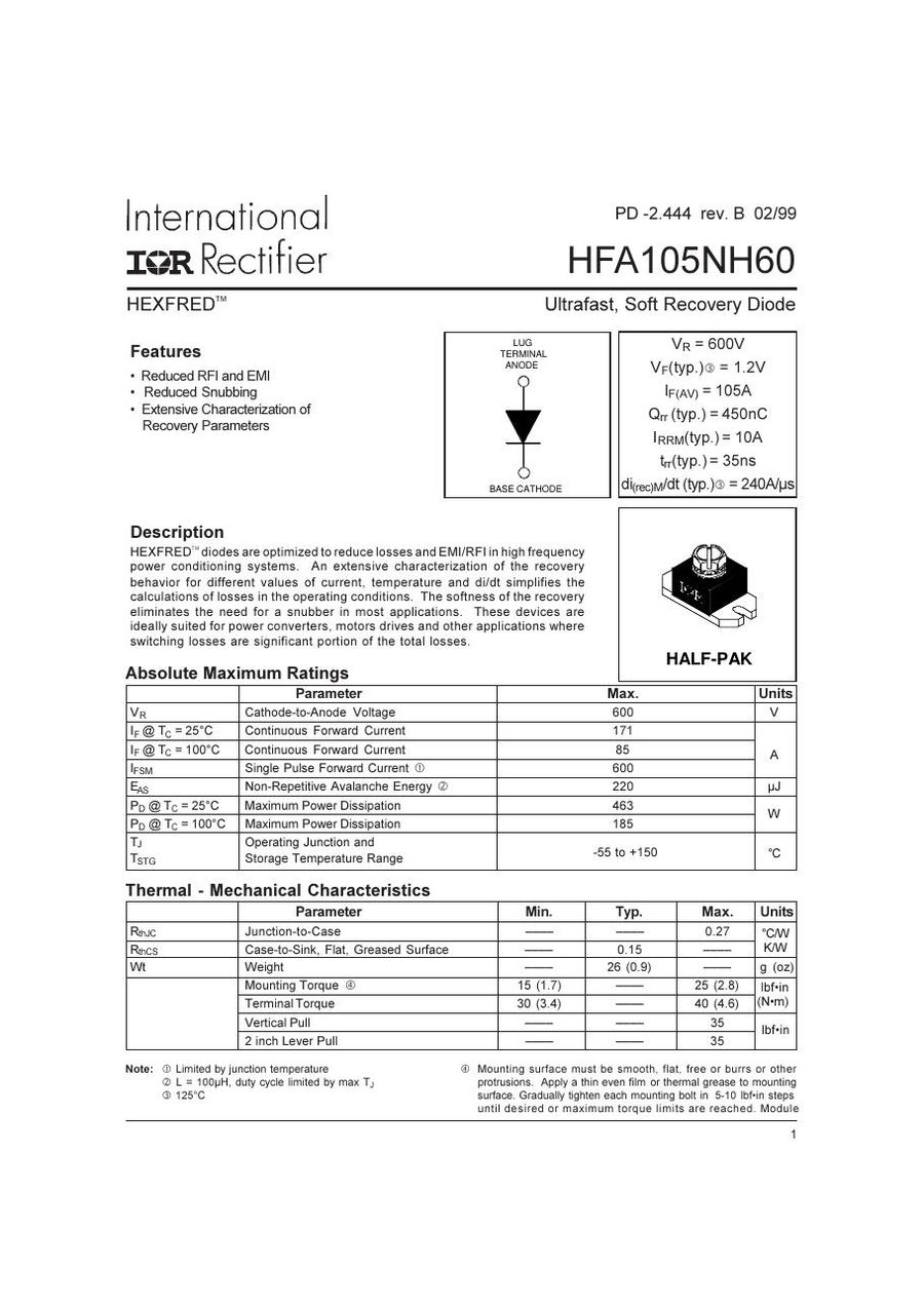HFA105NH60 International Rectifier Rectifier & Schottky Diodes