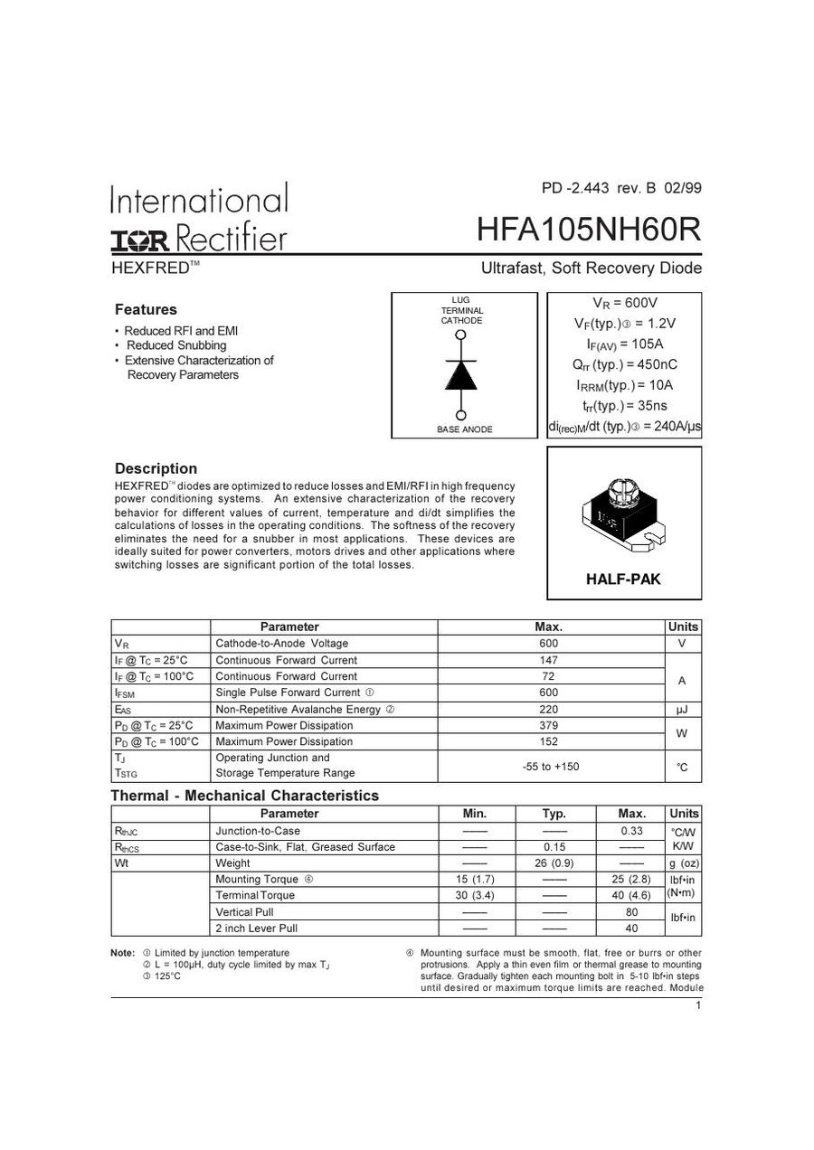 HFA105NH60R International Rectifier Rectifier & Schottky Diodes