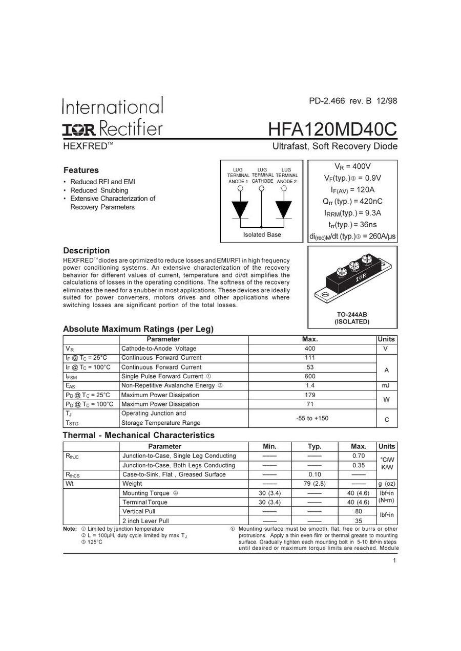 HFA120MD40C International Rectifier Rectifier & Schottky Diodes
