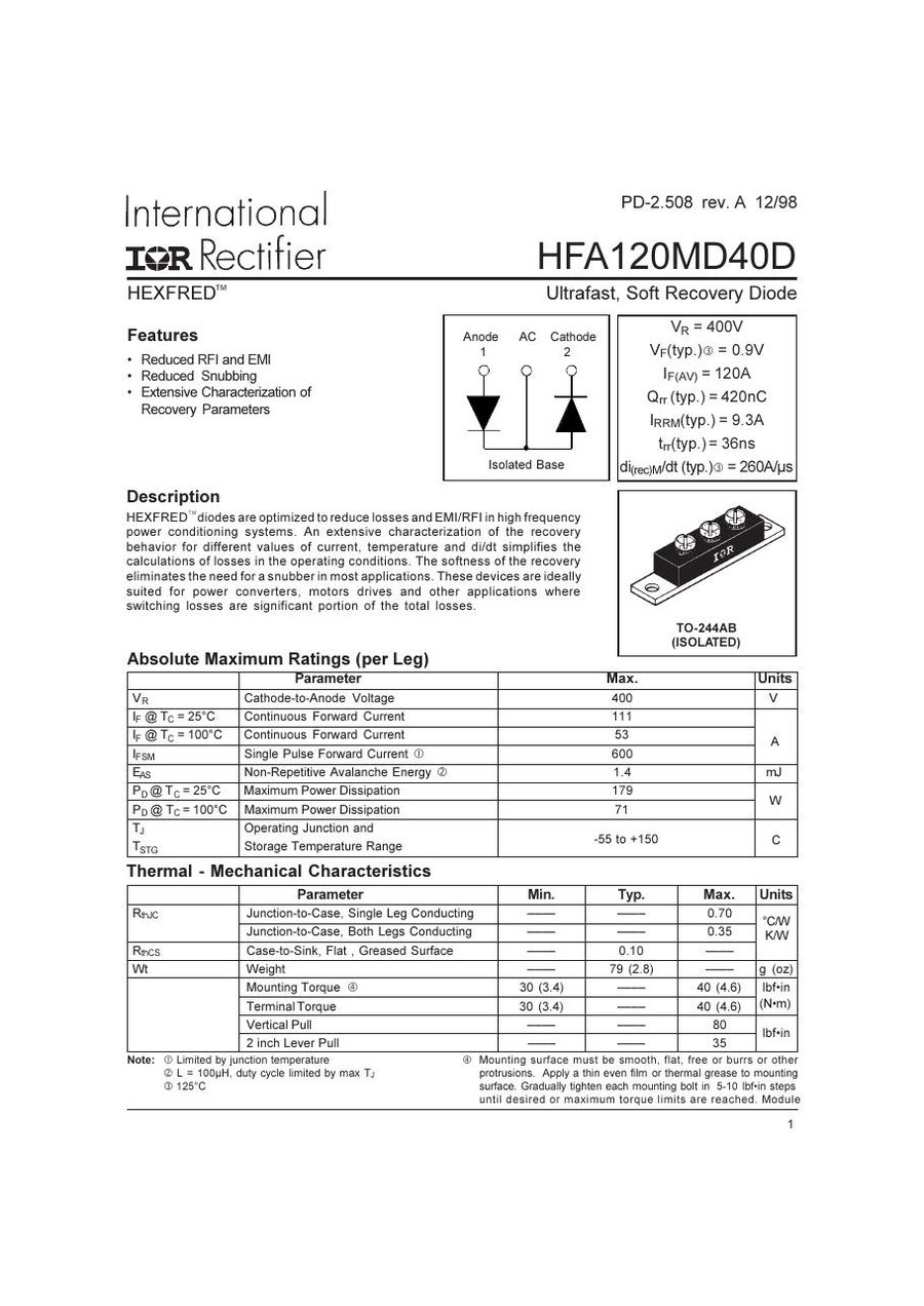 HFA120MD40D International Rectifier Rectifier & Schottky Diodes