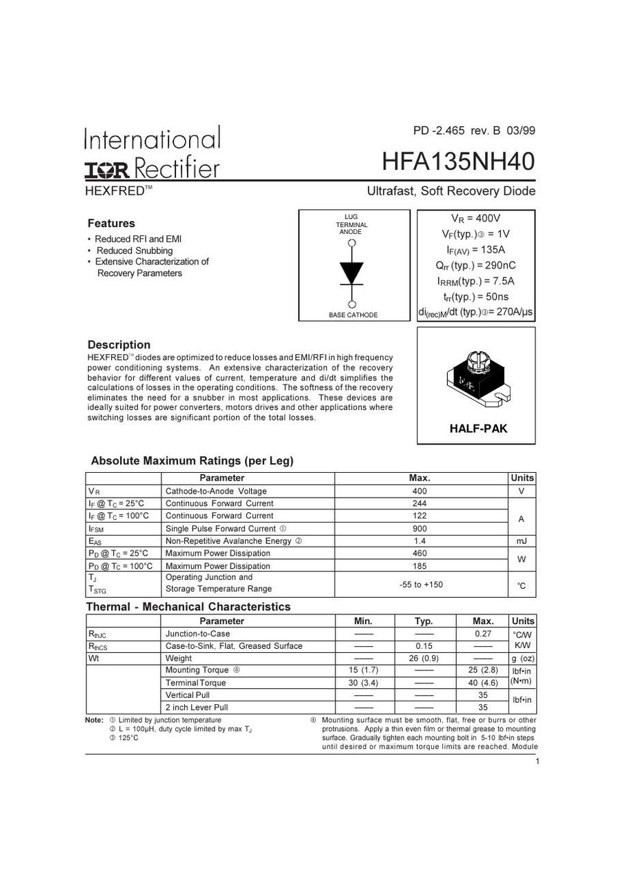 HFA135NH40 International Rectifier Rectifier & Schottky Diodes