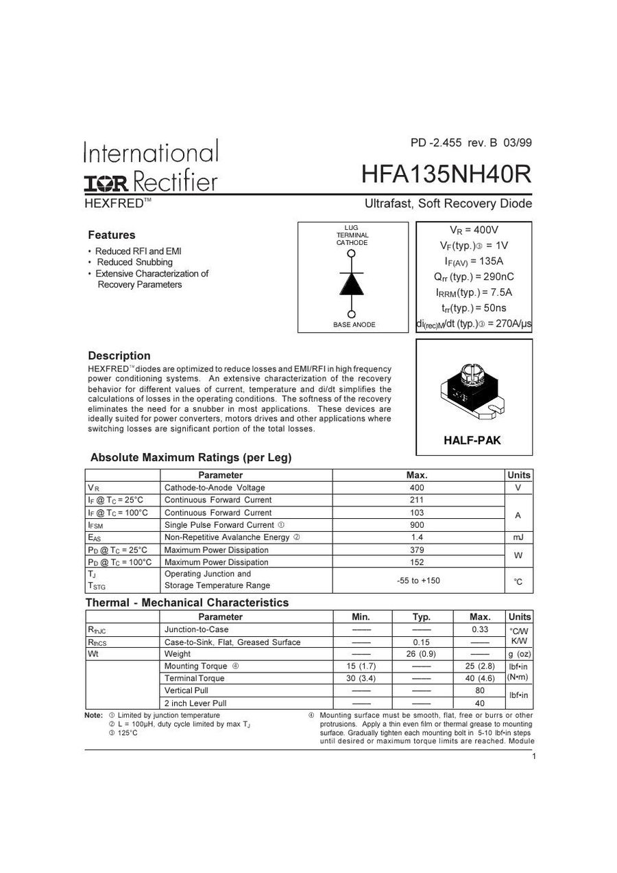 HFA135NH40R International Rectifier Rectifier & Schottky Diodes