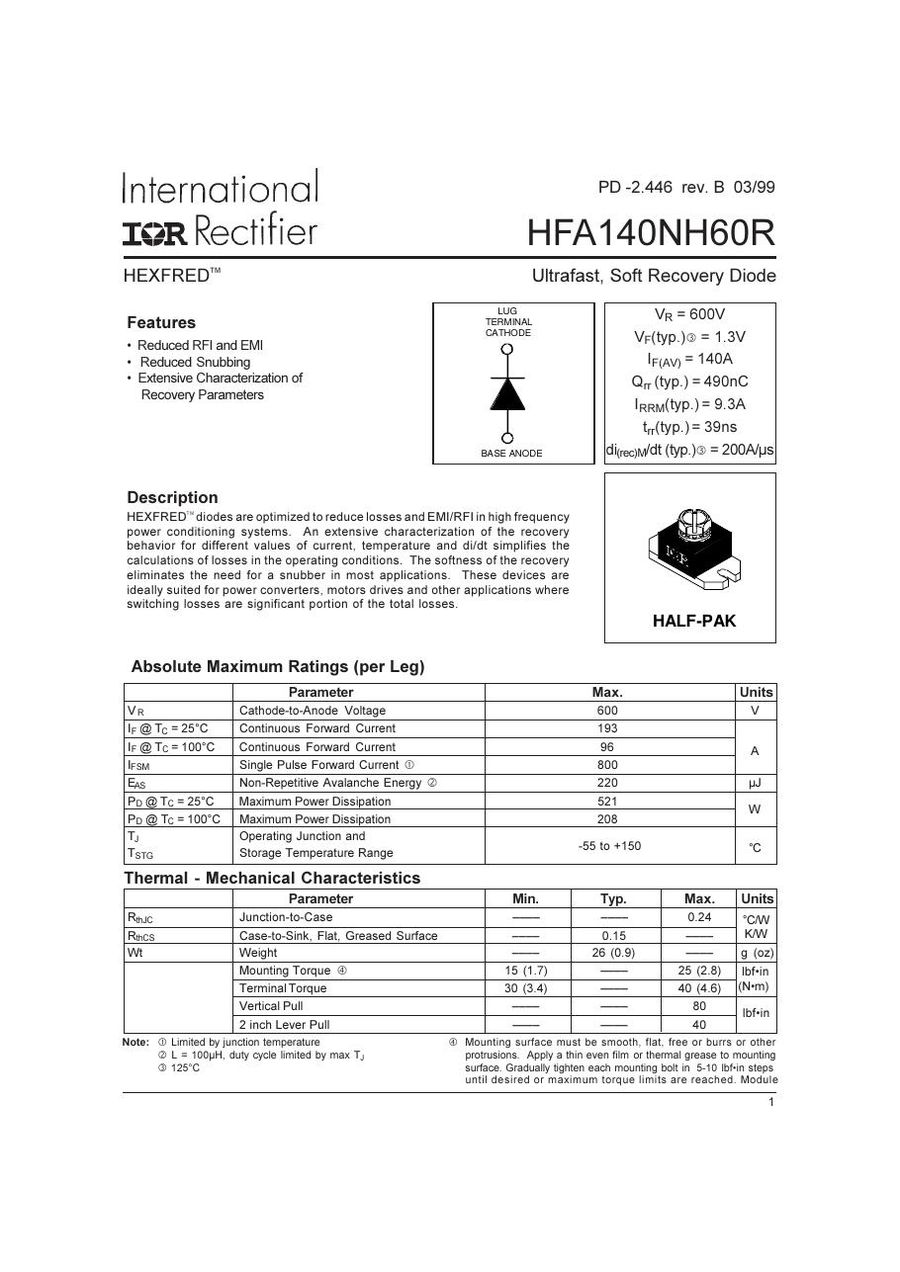HFA140NH60R International Rectifier Rectifier & Schottky Diodes