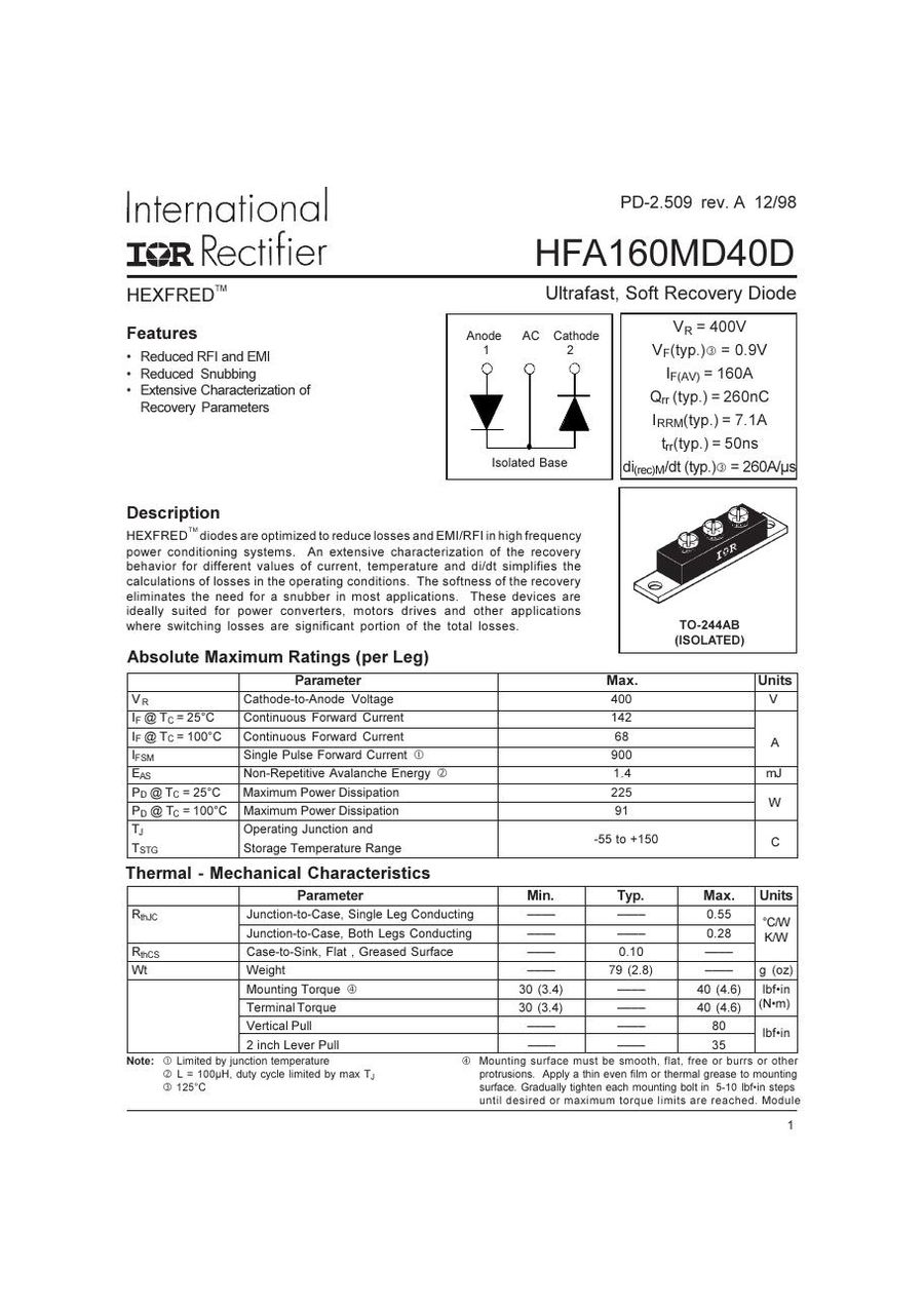 HFA160MD40D International Rectifier Rectifier & Schottky Diodes