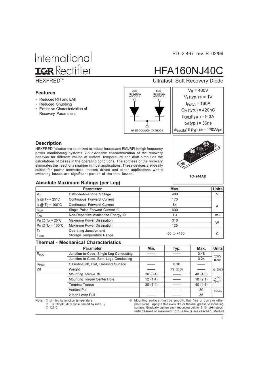 HFA160NJ40C International Rectifier Rectifier & Schottky Diodes