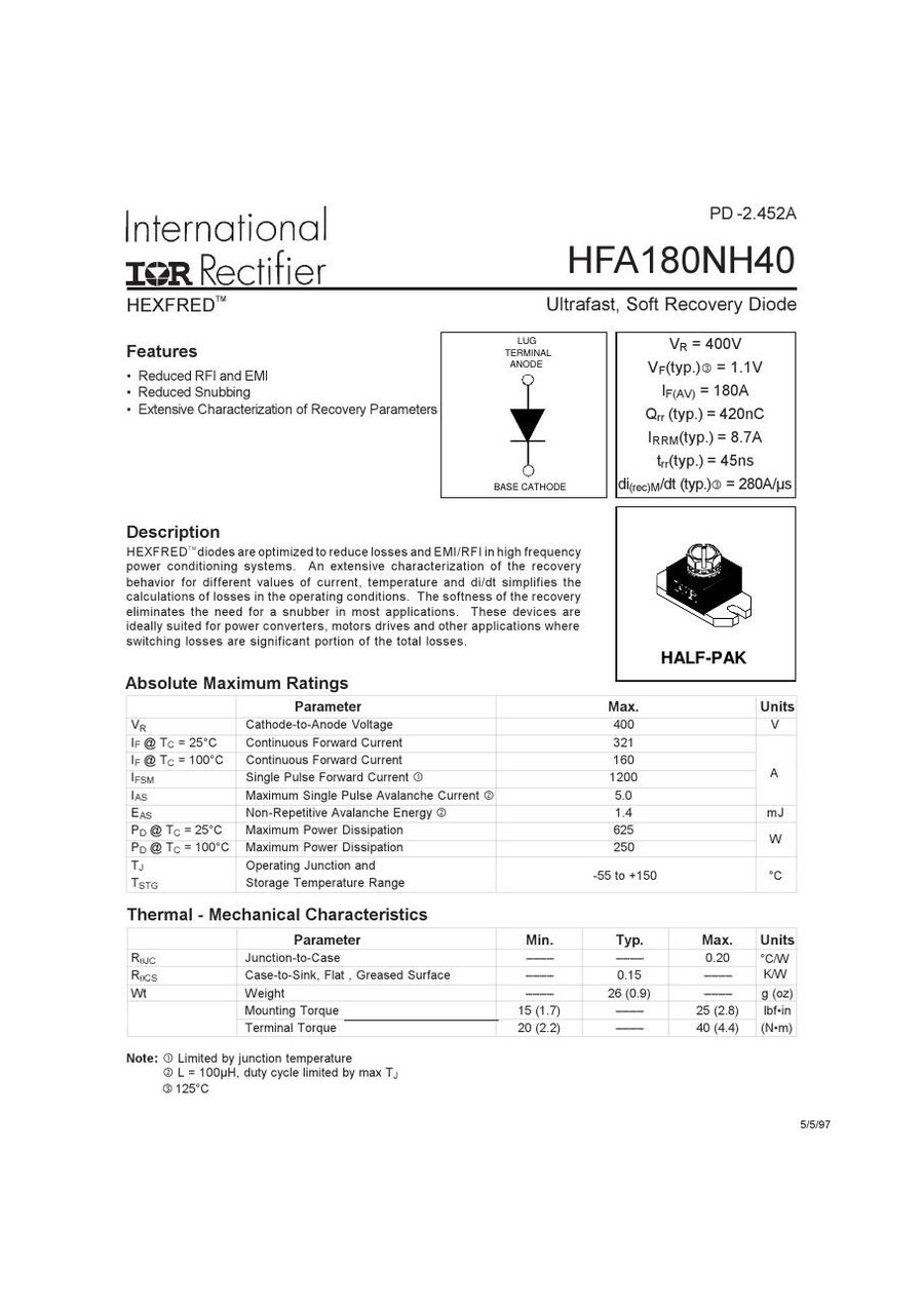 HFA180NH40 International Rectifier Rectifier & Schottky Diodes