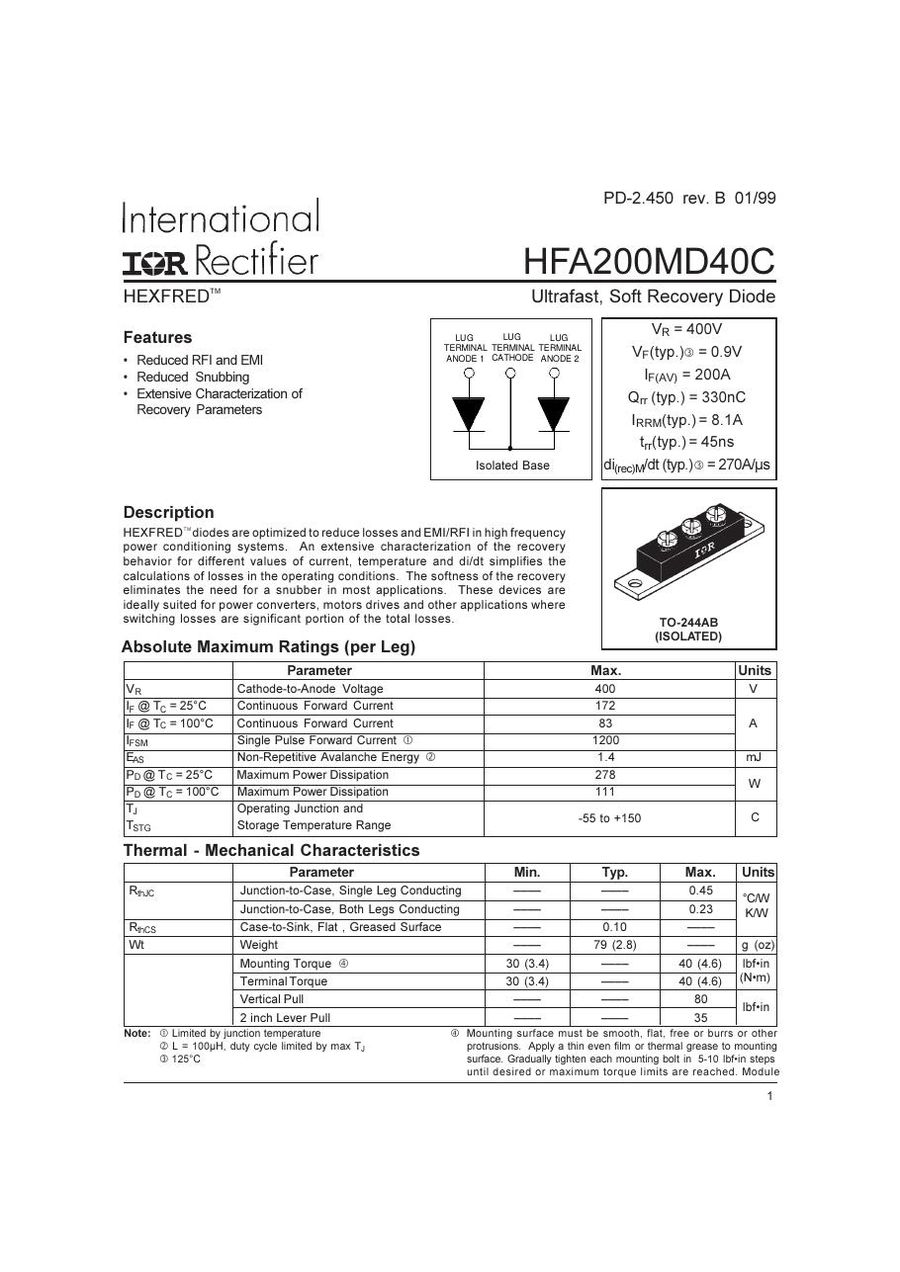 HFA200MD40C International Rectifier Rectifier & Schottky Diodes