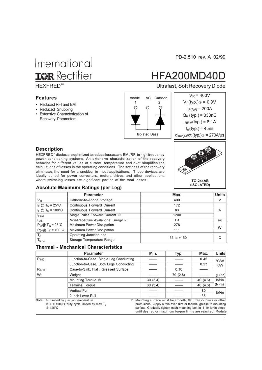 HFA200MD40D International Rectifier Rectifier & Schottky Diodes