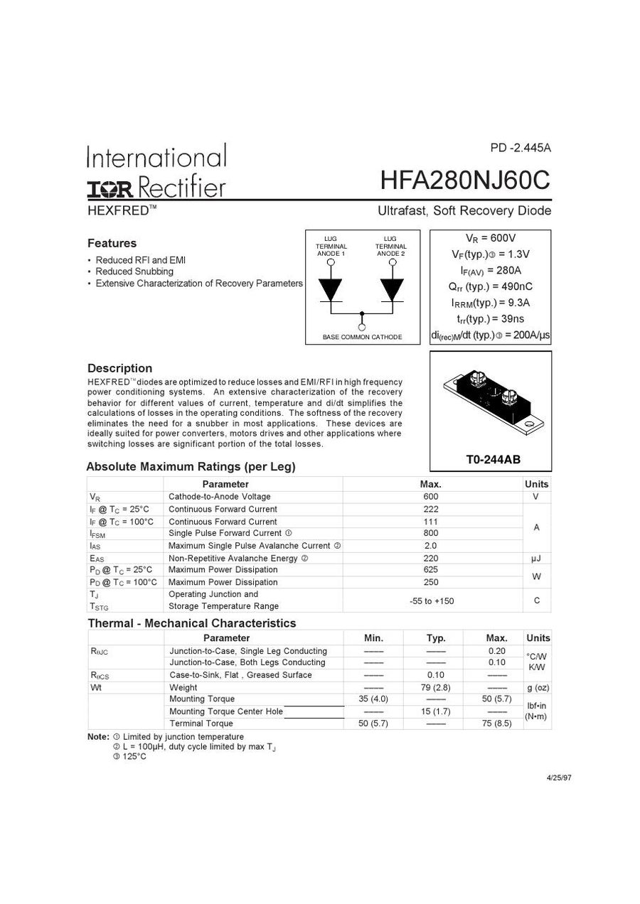 HFA280NJ60C International Rectifier Rectifier & Schottky Diodes