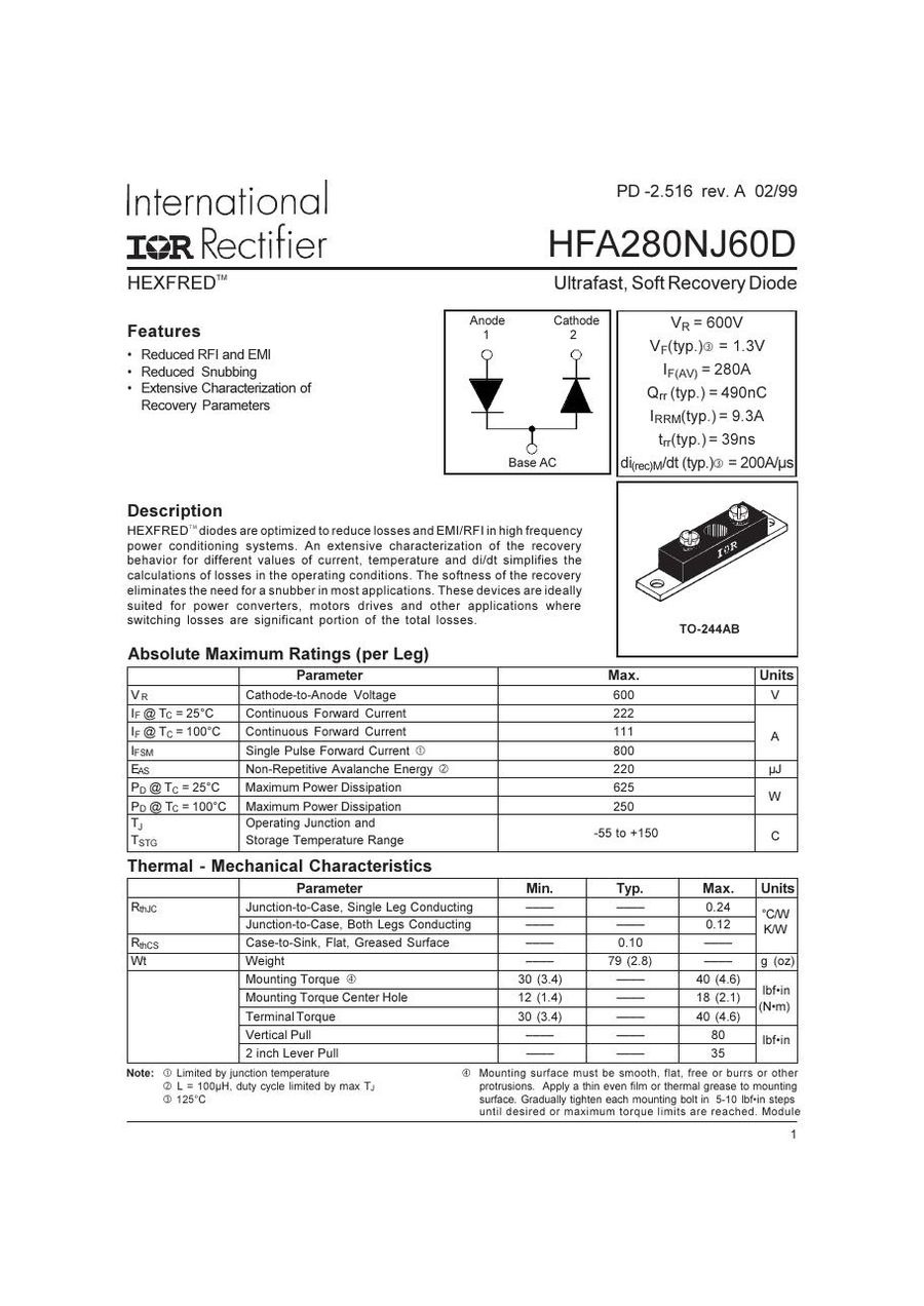 HFA280NJ60D International Rectifier Rectifier & Schottky Diodes