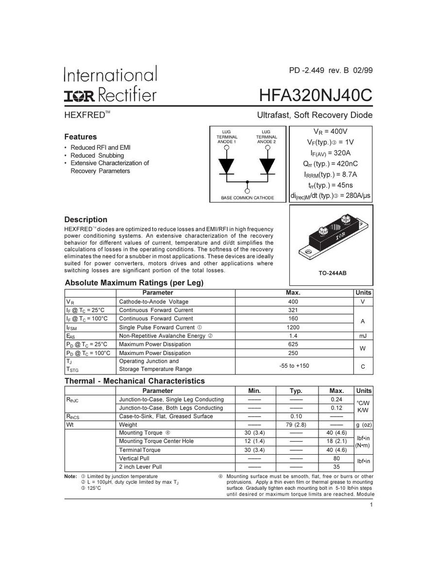 HFA320NJ40C International Rectifier Rectifier & Schottky Diodes