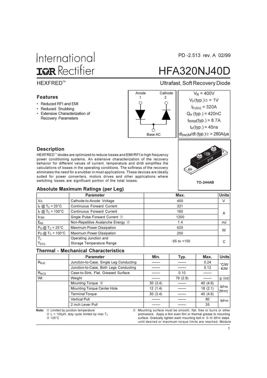 HFA320NJ40D International Rectifier Rectifier & Schottky Diodes