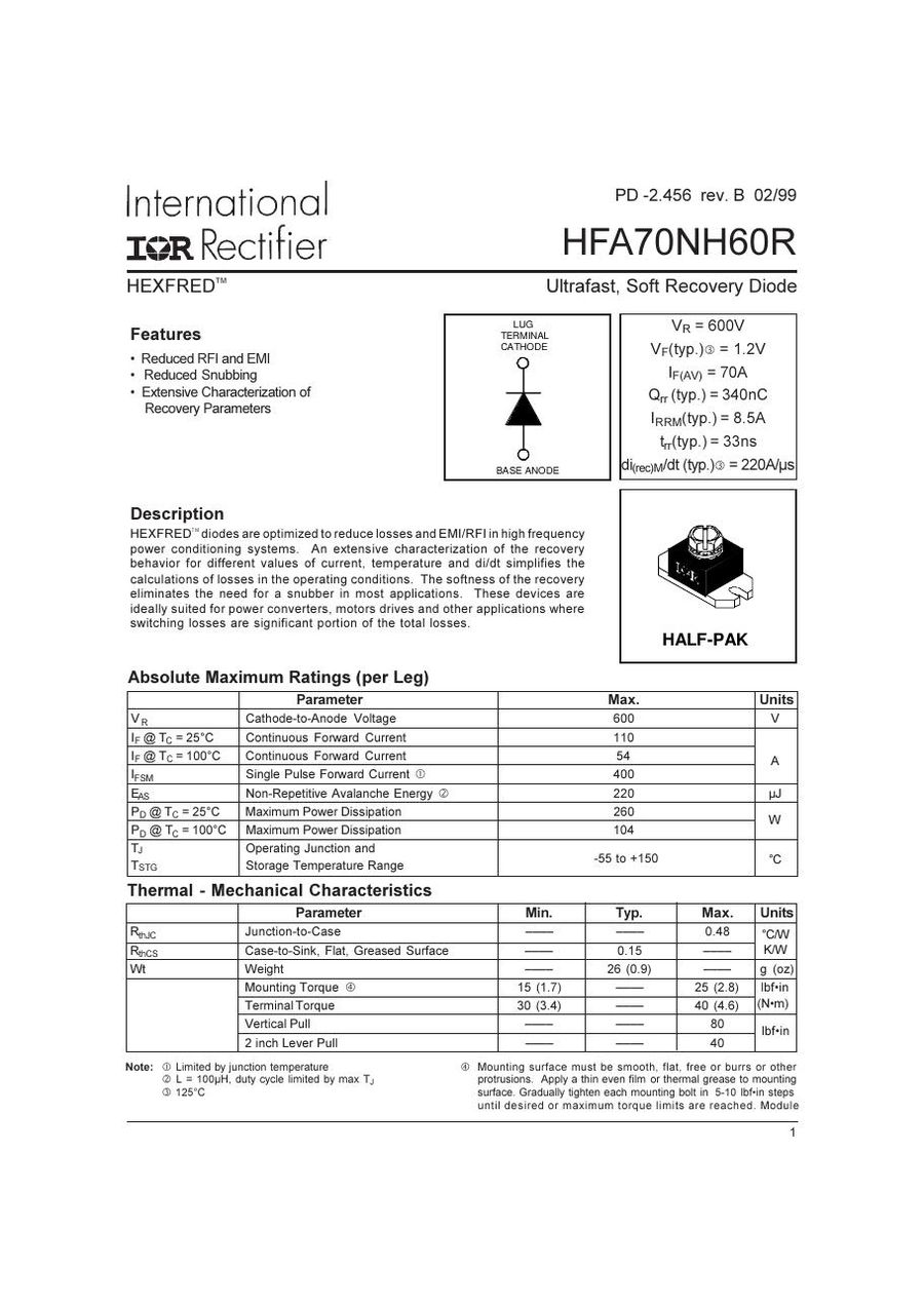 HFA70NH60R International Rectifier Rectifier & Schottky Diodes