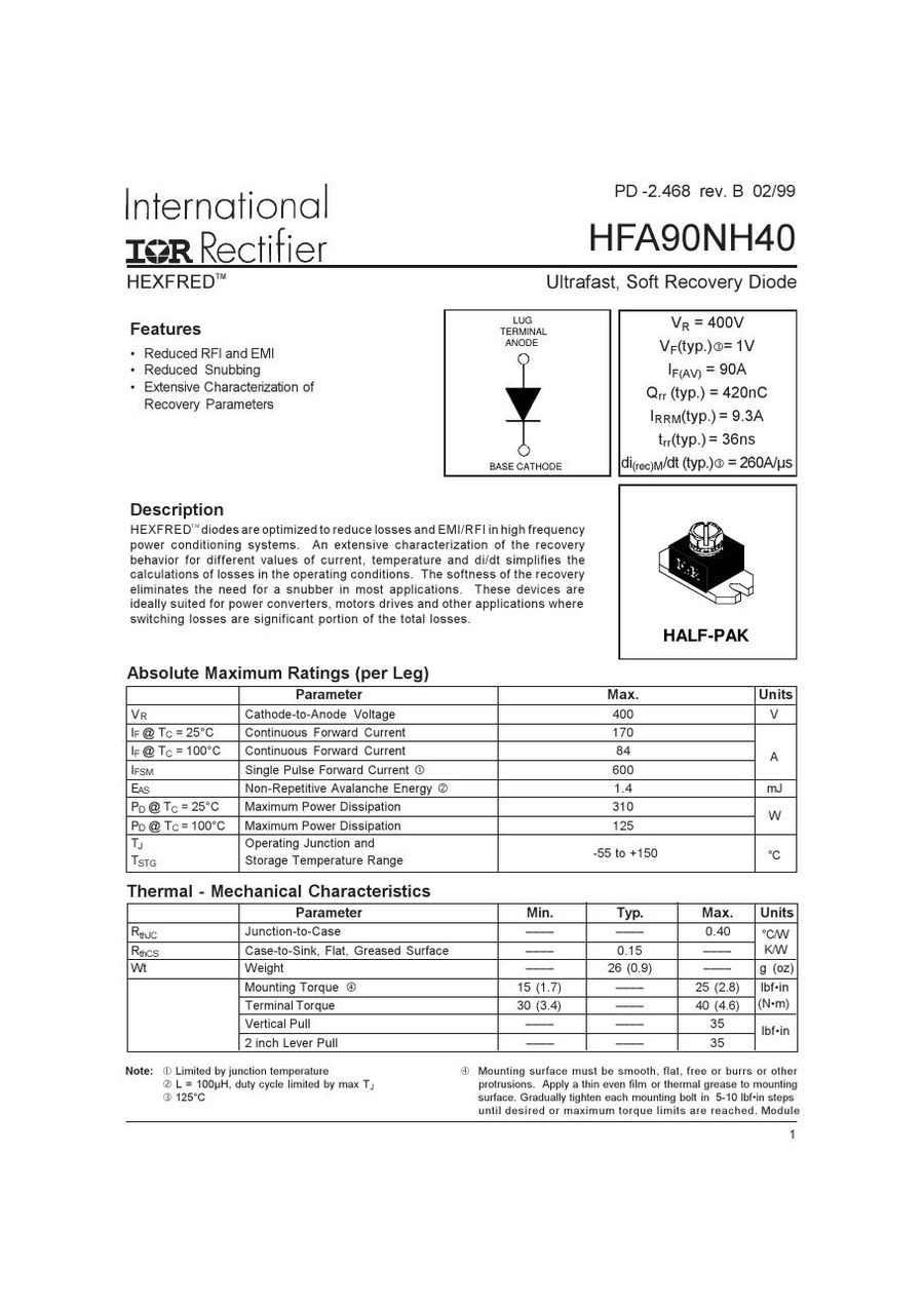 HFA90NH40 International Rectifier Rectifier & Schottky Diodes
