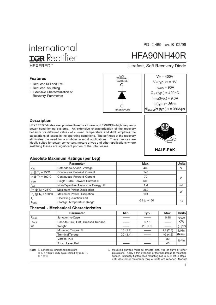 HFA90NH40R International Rectifier Rectifier & Schottky Diodes