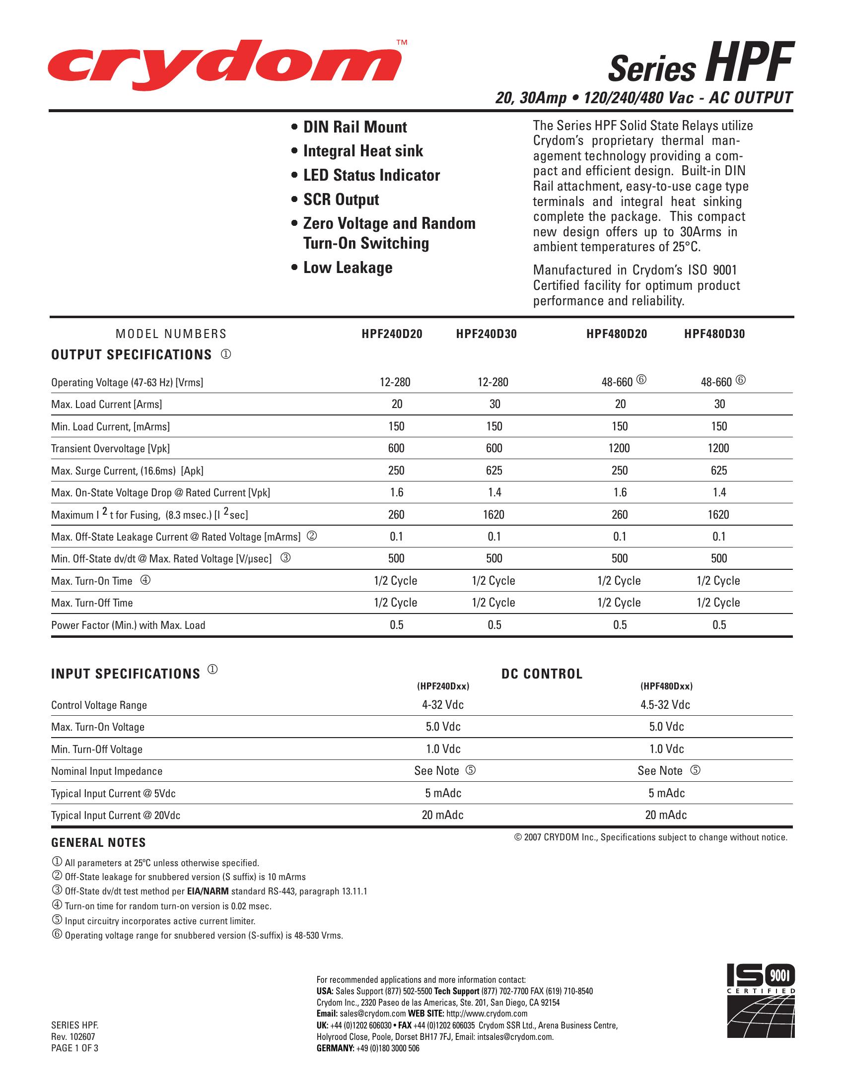 HPF240D30R Crydom Solid State Relays & I/O Modules