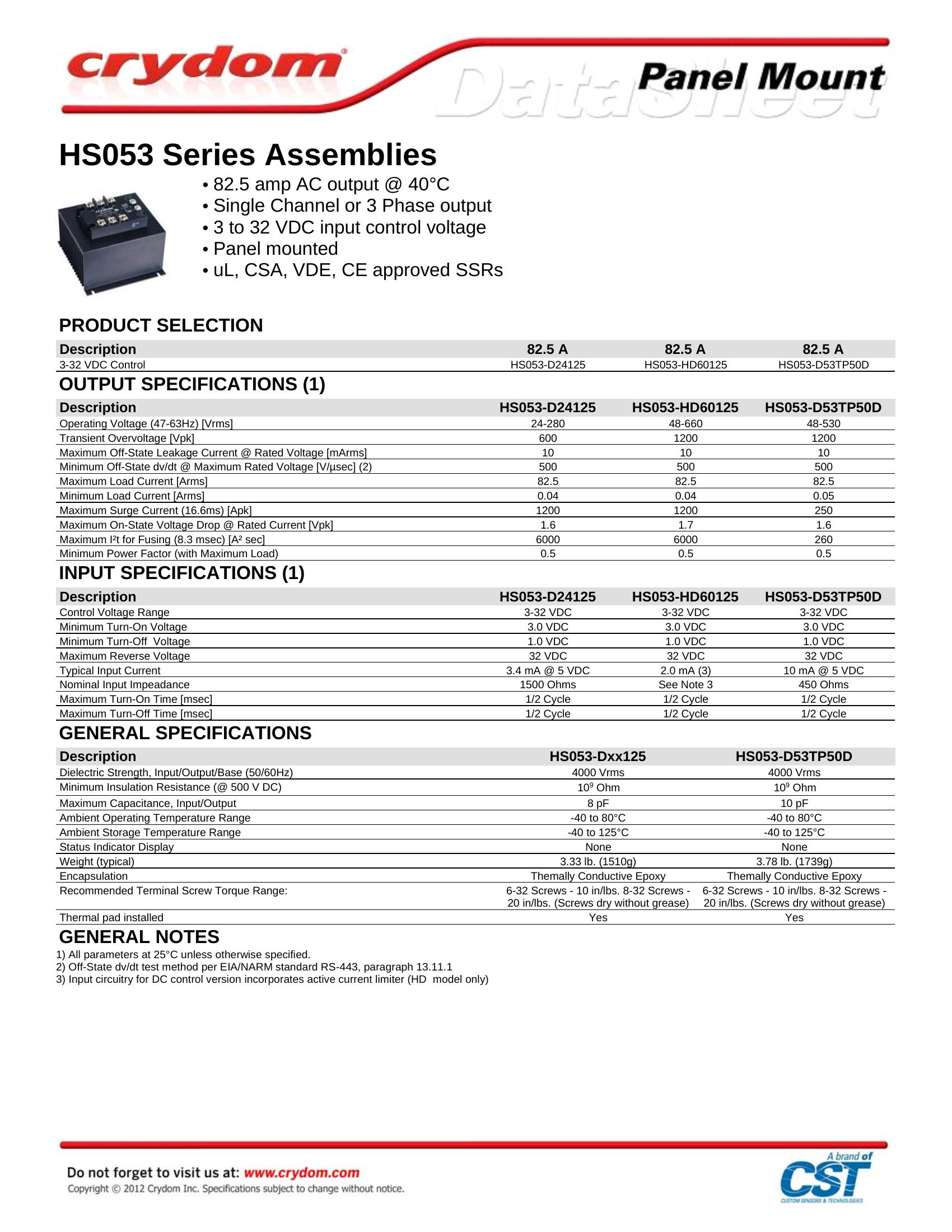 HS053-D53TP50D Crydom Solid State Relays & I/O Modules