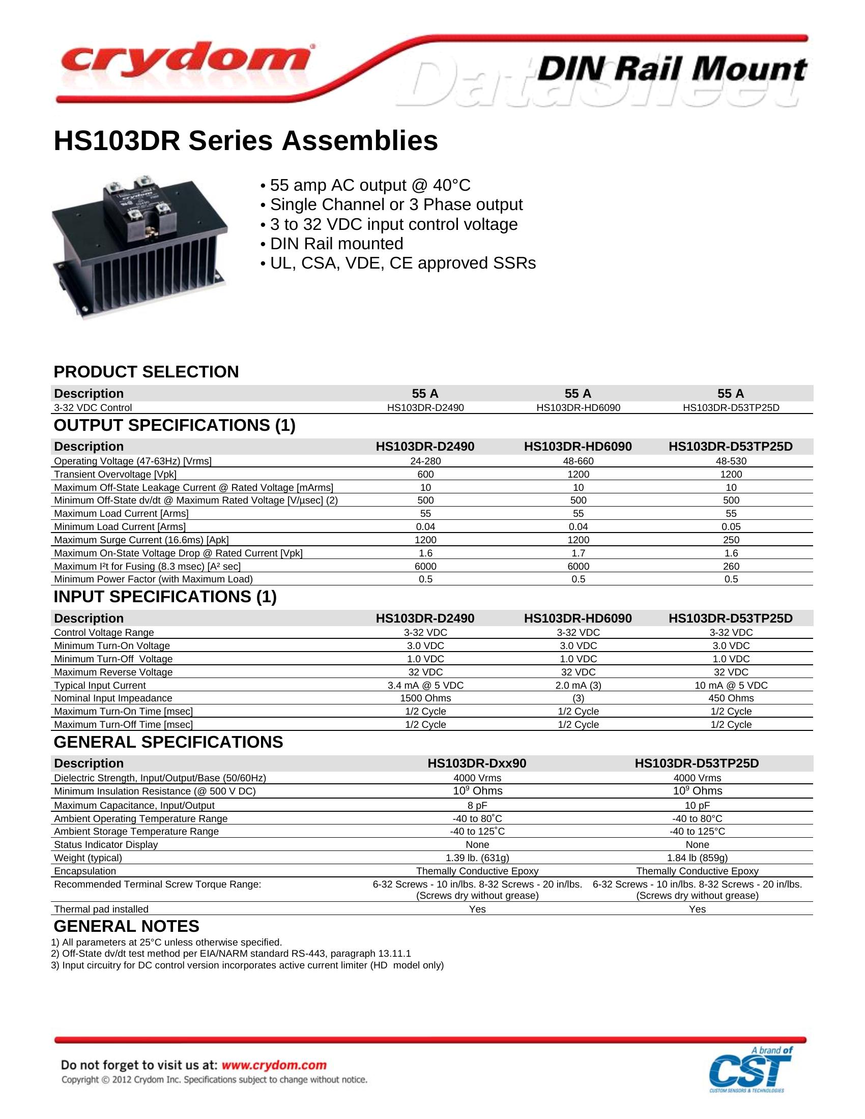 HS103DR-D2490 Crydom Solid State Relays & I/O Modules