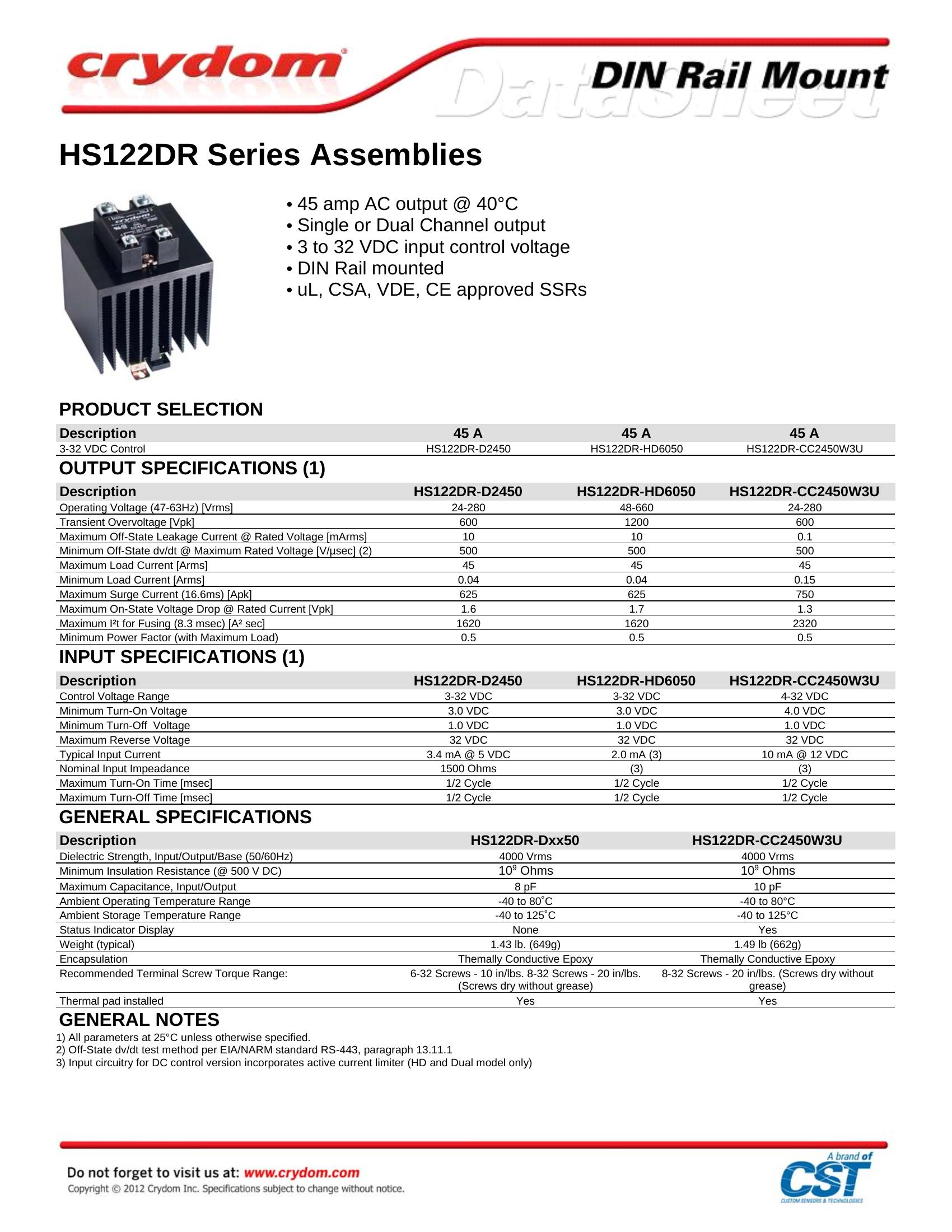 HS122DR-D2450 Crydom Solid State Relays & I/O Modules