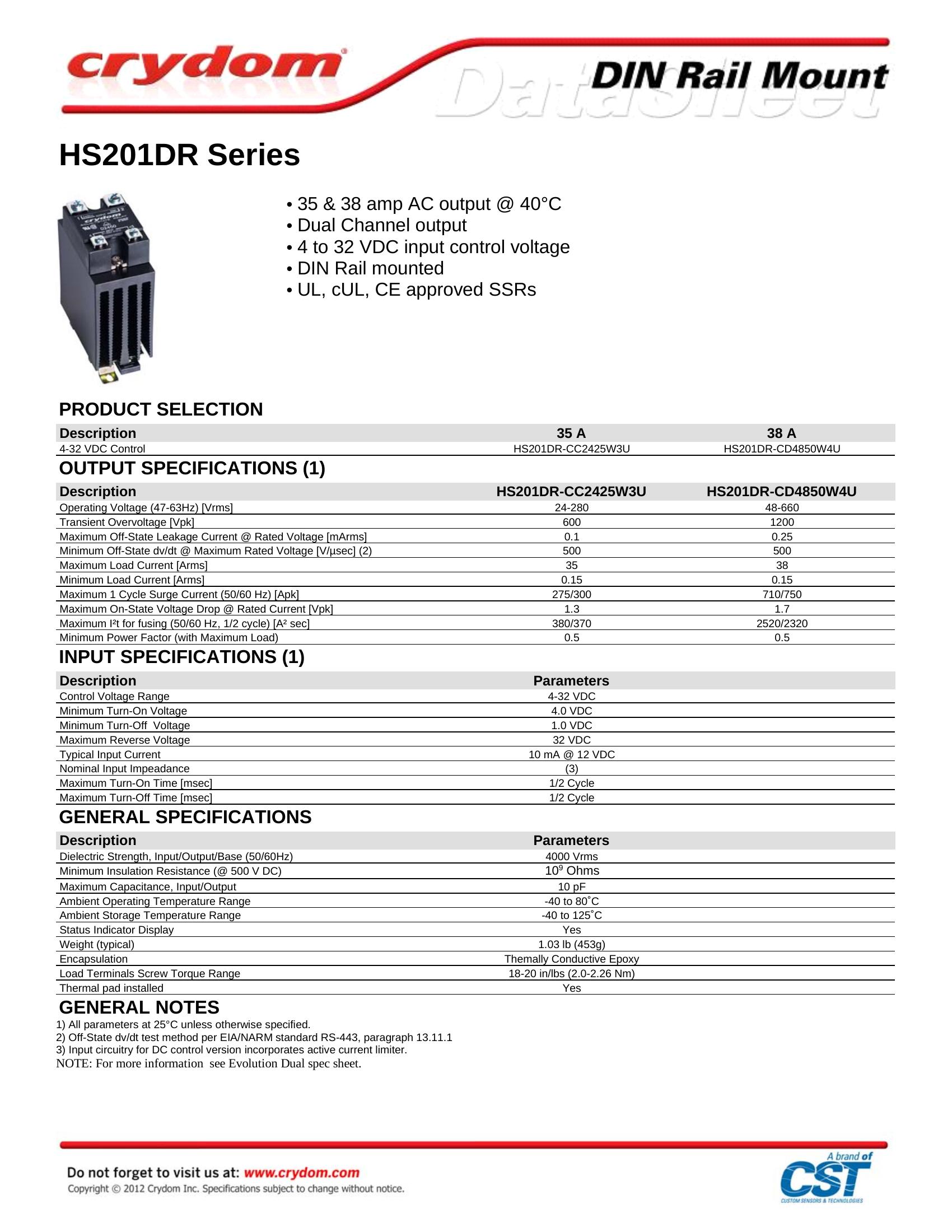 HS201DR-CC2425W3U Crydom Solid State Relays & I/O Modules