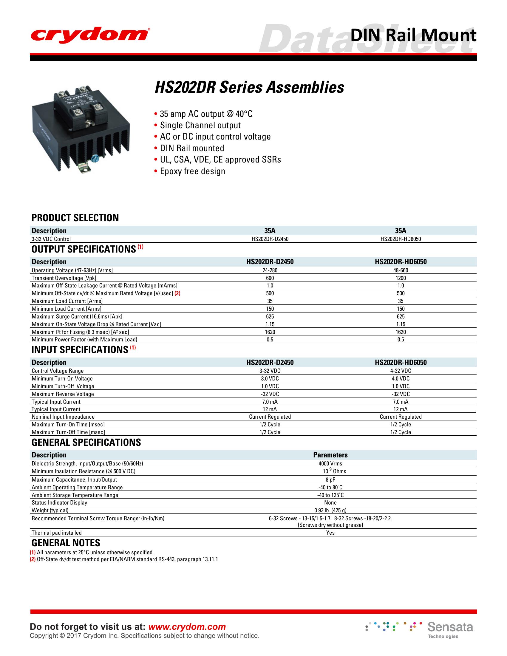 HS202DR-D2450 Crydom Solid State Relays & I/O Modules