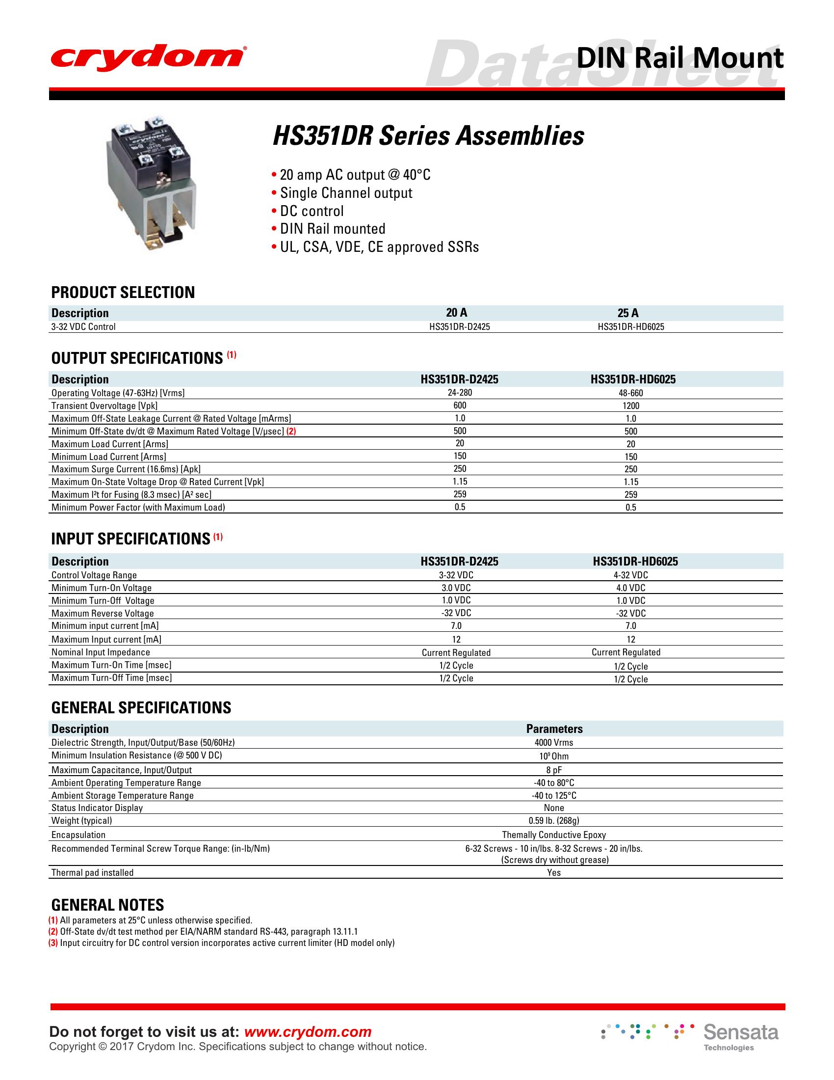 HS351DR-D2425 Crydom Solid State Relays & I/O Modules