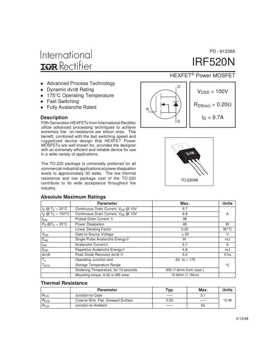 IRF520N International Rectifier MOSFET Modules