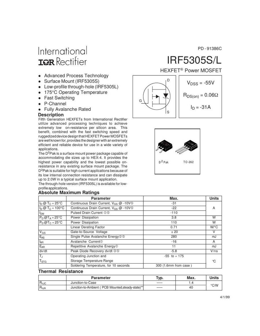 IRF5305S International Rectifier MOSFET Modules