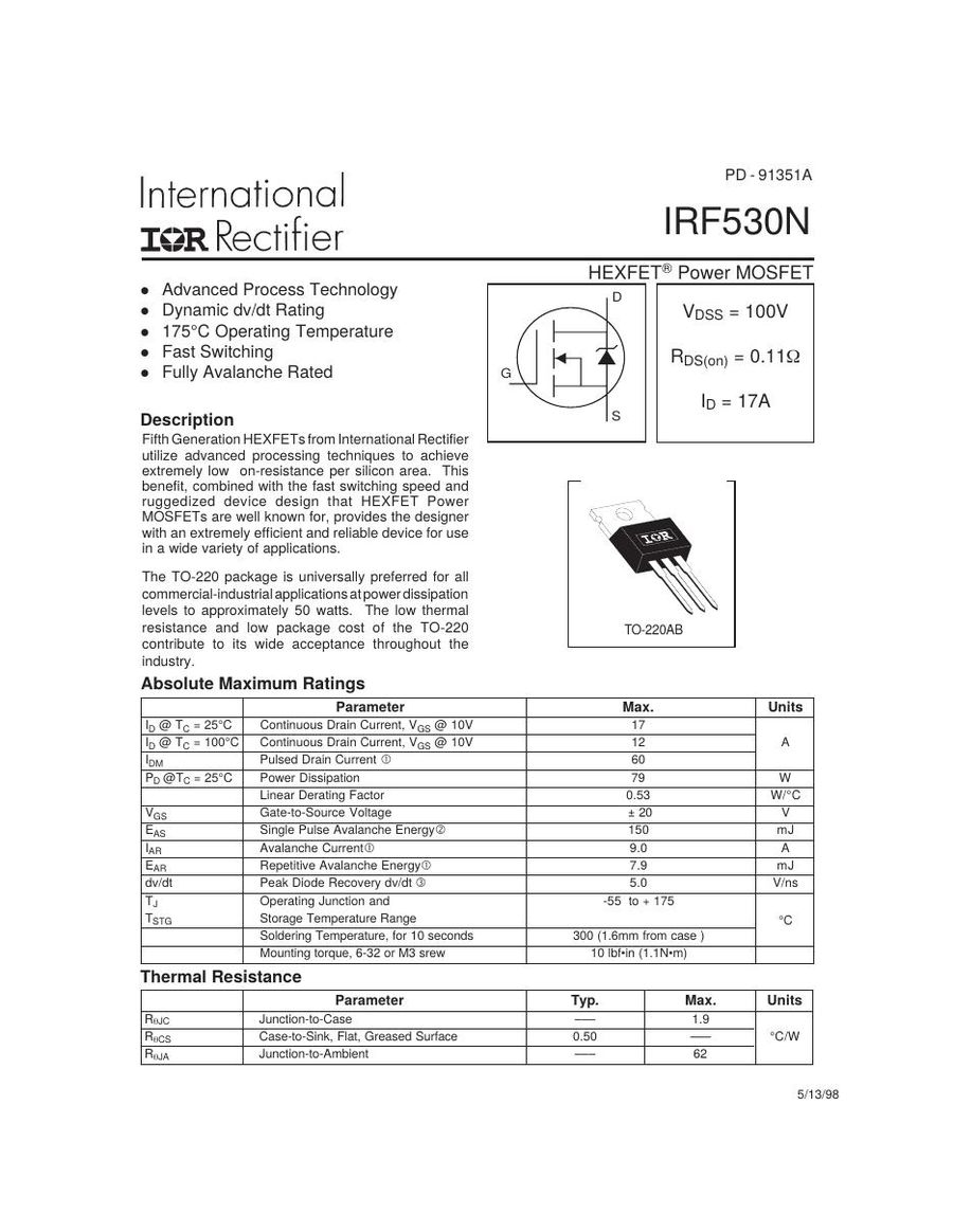 IRF530N International Rectifier MOSFET Modules