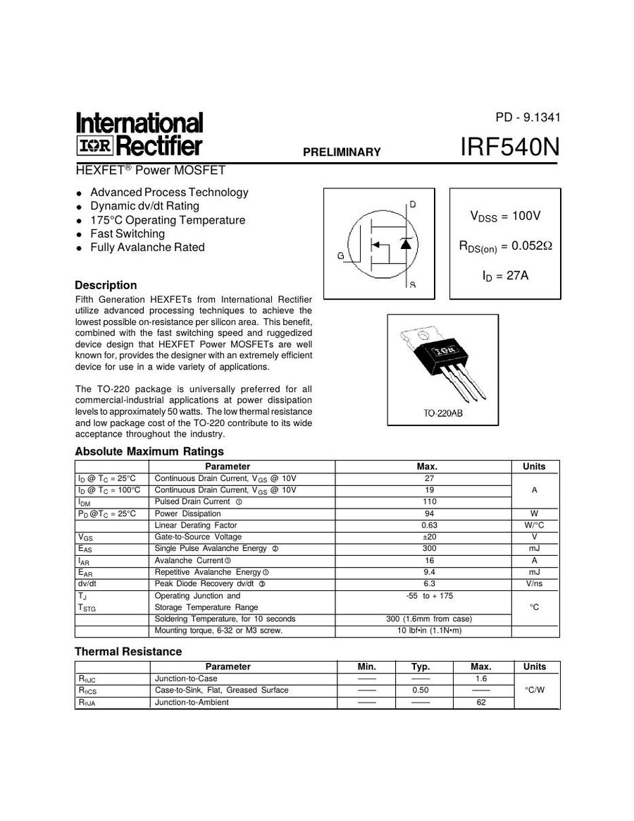 IRF540N International Rectifier MOSFET Modules