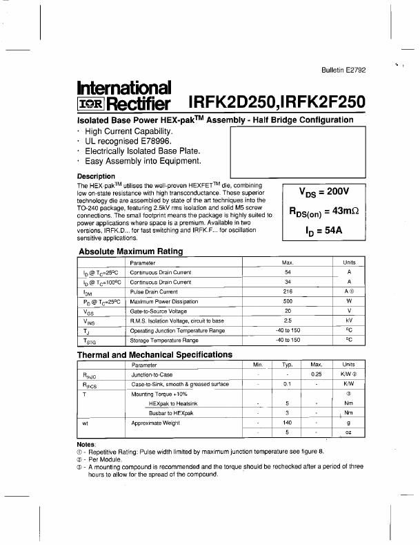 IRFK2D250 International Rectifier MOSFET Modules
