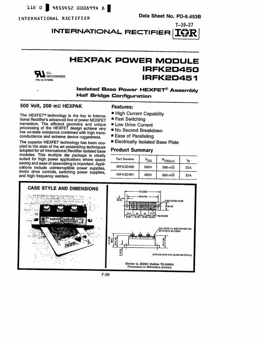 IRFK3D150 International Rectifier MOSFET from International Rectifier