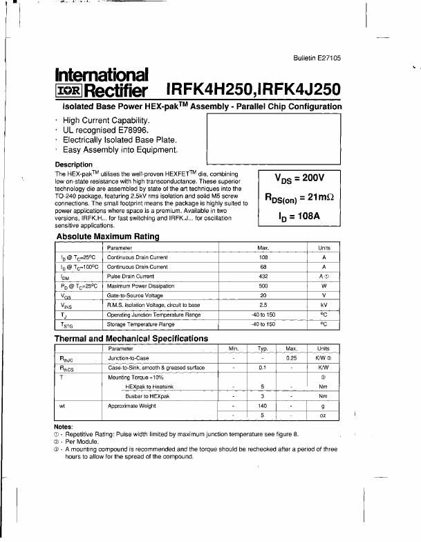 IRFK4H150, International Rectifier power module